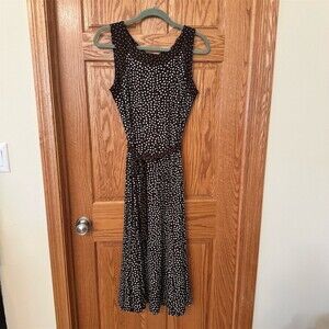 Perceptions New York Dress Womens 12 Brown White Polka Dot Midi Sleeveless